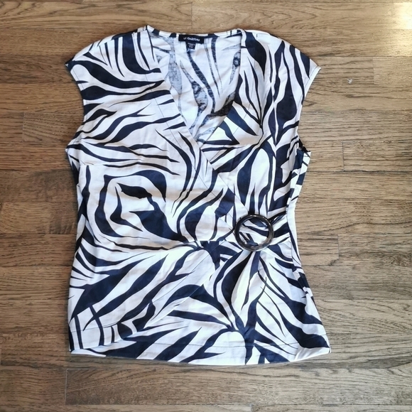 LE Chateau Sleeveless Linen Look Zebra Shirt S - Picture 1 of 6